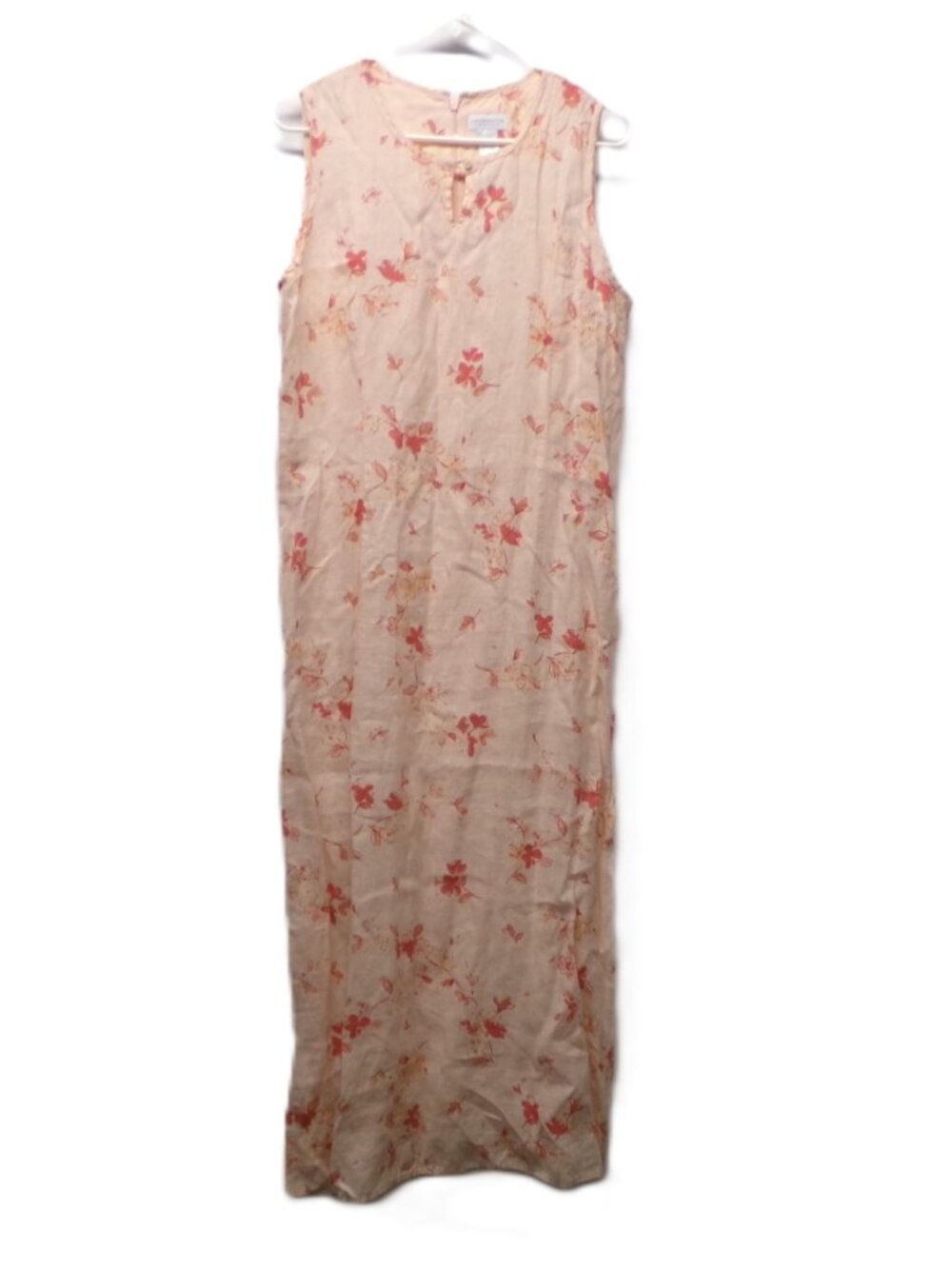 Liz Claiborne Vintage Women's Peachy Pink Floral 100% Linen Maxi Dress 14 Petite